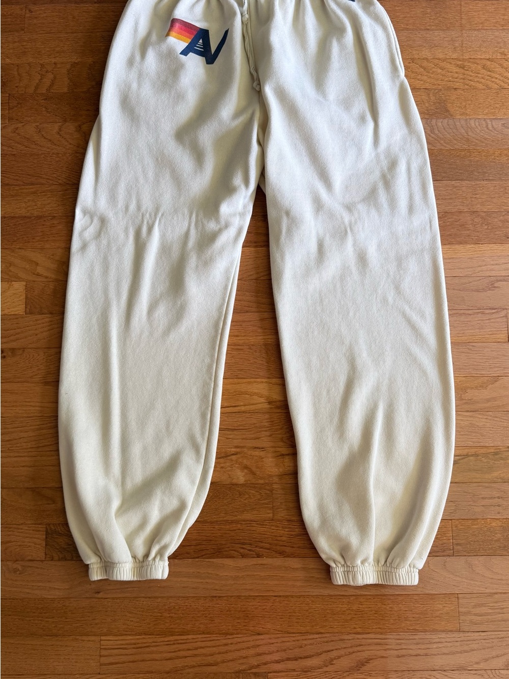 Aviator Nation Cream Sweatpants with Rainbow AV Logo